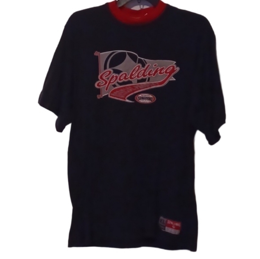 -- Spalding Black Tee with Red Logo Men's Size Medium Casual